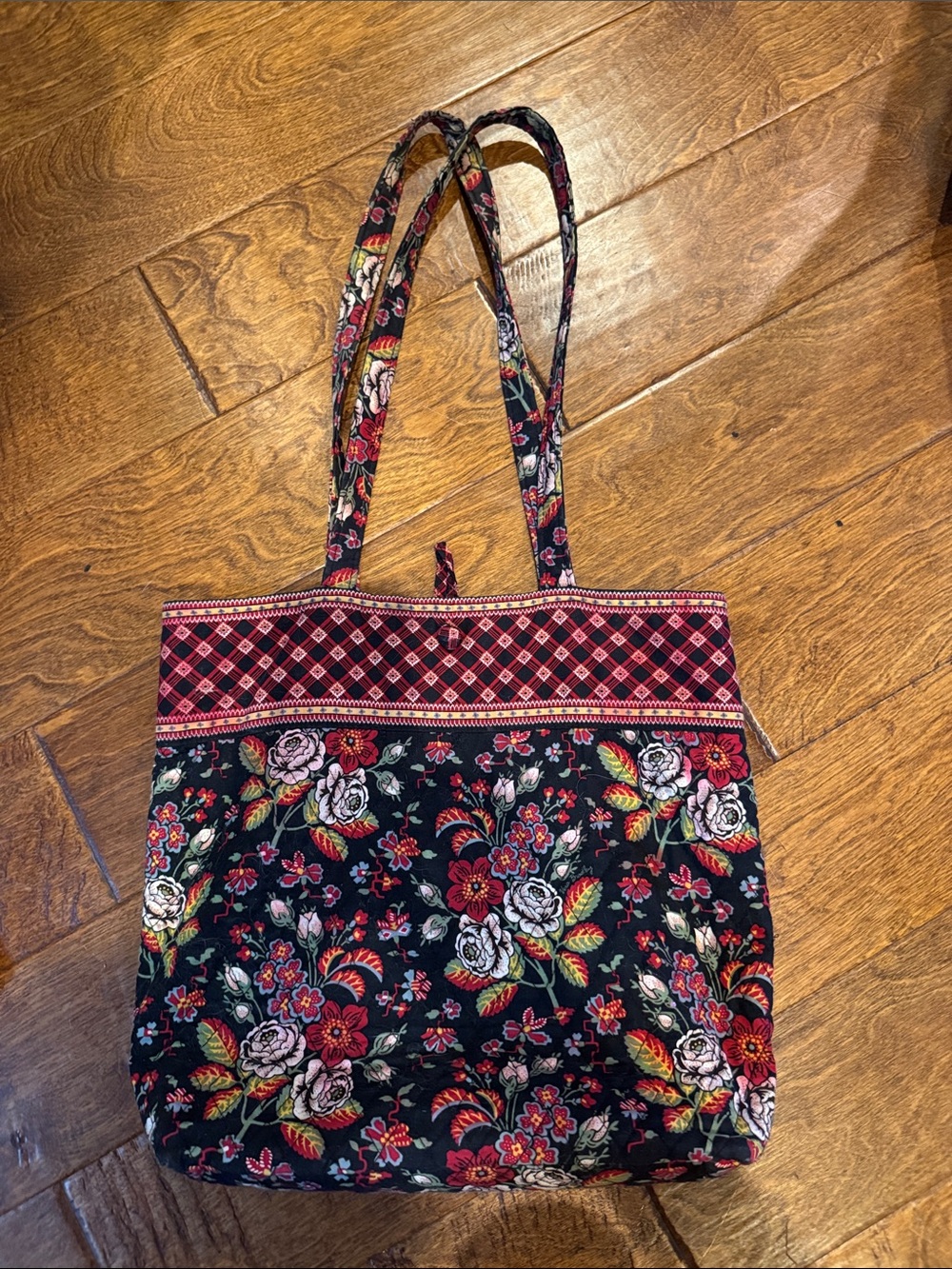 Vera Bradley Floral Quilted Tote Bag in Black and Red